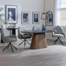 Joyce Dark Grey  Ceramic Oval Dining Set with Pedestal Base - Altavista Fabric Swivel Dining Chair