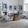 Joyce Dark Grey  Ceramic Oval Dining Set with Pedestal Base - Altavista Fabric Swivel Dining Chair