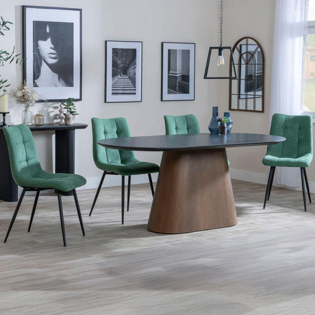 Joyce Dark Grey  Ceramic Oval Dining Set with Pedestal Base - Bolzano Fabric Dining Chair
