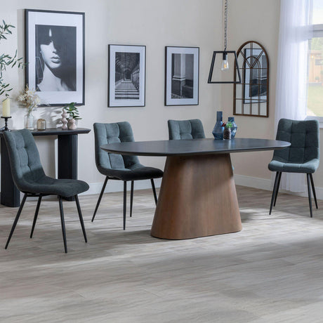 Joyce Dark Grey  Ceramic Oval Dining Set with Pedestal Base - Bolzano Fabric Dining Chair