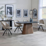 Joyce Dark Grey  Ceramic Oval Dining Set with Pedestal Base - Burano Velvet Fabric Swivel Dining Chair
