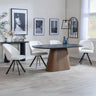 Joyce Dark Grey  Ceramic Oval Dining Set with Pedestal Base - Burano Velvet Fabric Swivel Dining Chair