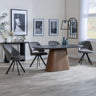 Joyce Dark Grey  Ceramic Oval Dining Set with Pedestal Base - Burano Velvet Fabric Swivel Dining Chair