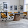 Joyce Dark Grey  Ceramic Oval Dining Set with Pedestal Base - Burano Velvet Fabric Swivel Dining Chair