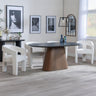 Joyce Dark Grey  Ceramic Oval Dining Set with Pedestal Base - Killen Boucle Fabric Dining Chair