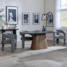 Joyce Dark Grey  Ceramic Oval Dining Set with Pedestal Base - Killen Boucle Fabric Dining Chair