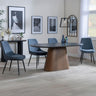 Joyce Dark Grey  Ceramic Oval Dining Set with Pedestal Base - Rovereto Fabric Dining Chair