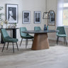 Joyce Dark Grey  Ceramic Oval Dining Set with Pedestal Base - Rovereto Fabric Dining Chair