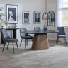 Joyce Dark Grey  Ceramic Oval Dining Set with Pedestal Base - Rovereto Fabric Dining Chair