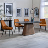 Joyce Dark Grey  Ceramic Oval Dining Set with Pedestal Base - Rovereto Fabric Dining Chair