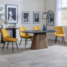 Joyce Dark Grey  Ceramic Oval Dining Set with Pedestal Base - Rovereto Fabric Dining Chair