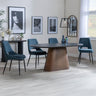 Joyce Dark Grey  Ceramic Oval Dining Set with Pedestal Base - Stansbury Fabric Dining Chair