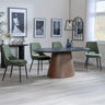 Joyce Dark Grey  Ceramic Oval Dining Set with Pedestal Base - Stansbury Fabric Dining Chair