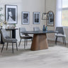 Joyce Dark Grey  Ceramic Oval Dining Set with Pedestal Base - Stansbury Fabric Dining Chair