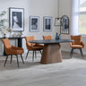 Joyce Dark Grey  Ceramic Oval Dining Set with Pedestal Base - Torres Fabric Swivel Dining Chair