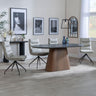 Joyce Dark Grey  Ceramic Oval Dining Set with Pedestal Base - Tuscany Leather Swivel Dining Chair