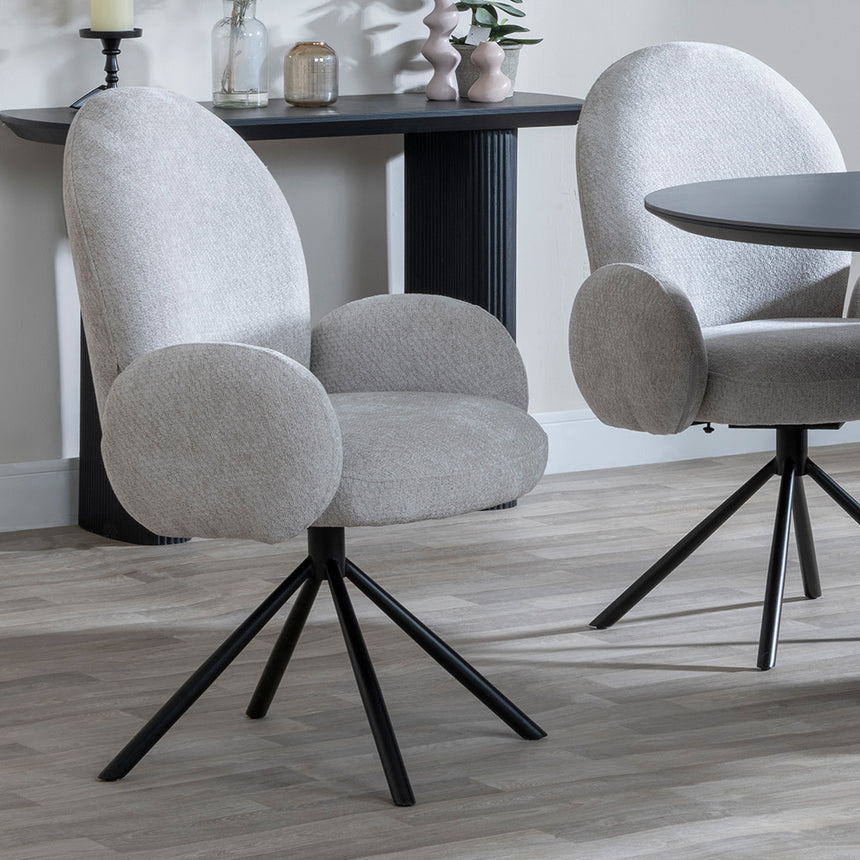 Joyce Dark Grey  Ceramic Oval Dining Set with Pedestal Base - Altavista Fabric Swivel Dining Chair