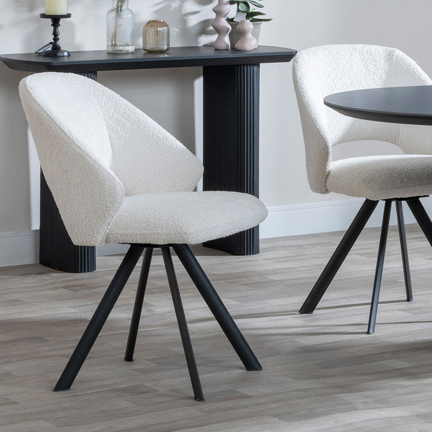 Joyce Dark Grey  Ceramic Oval Dining Set with Pedestal Base - Burano Velvet Fabric Swivel Dining Chair