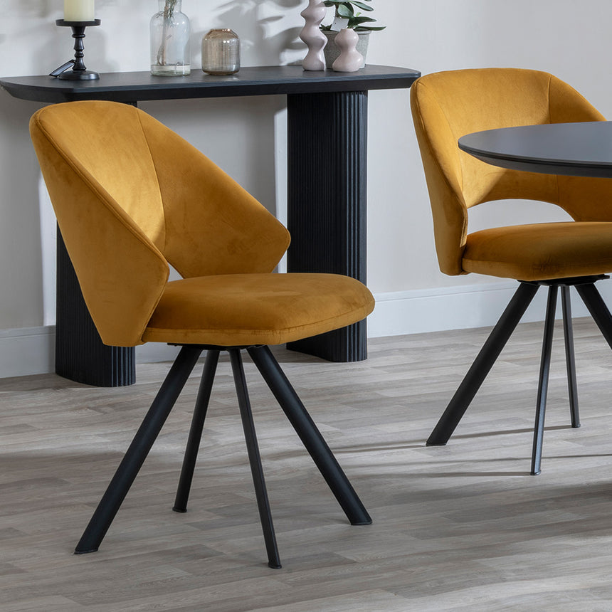 Joyce Dark Grey  Ceramic Oval Dining Set with Pedestal Base - Burano Velvet Fabric Swivel Dining Chair