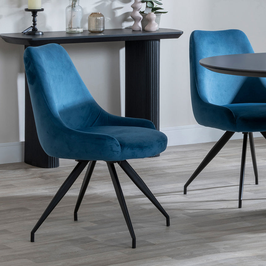 Joyce Dark Grey  Ceramic Oval Dining Set with Pedestal Base - Diana Velvet Fabric Swivel Dining Chair