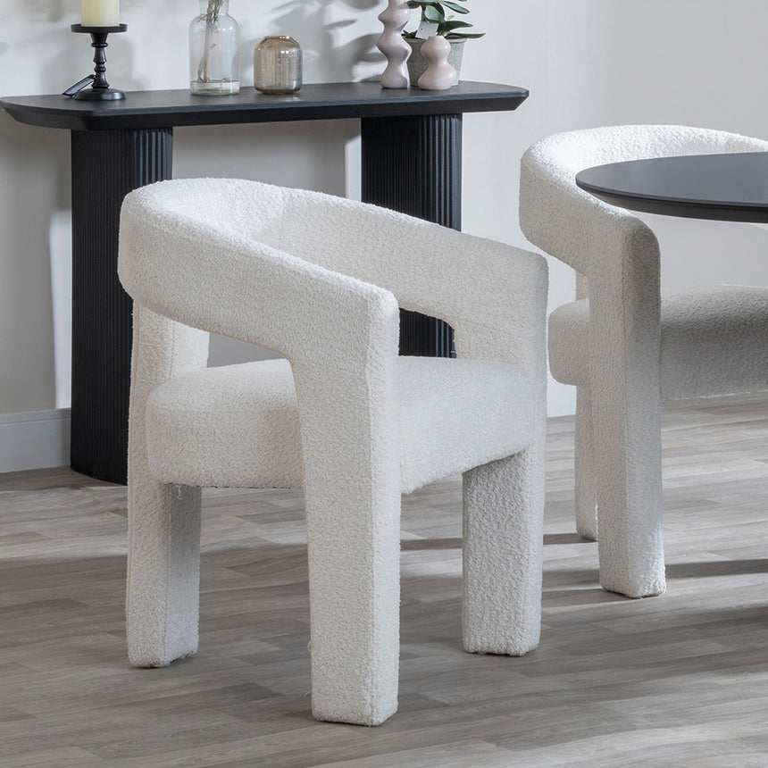Joyce Dark Grey  Ceramic Oval Dining Set with Pedestal Base - Killen Boucle Fabric Dining Chair