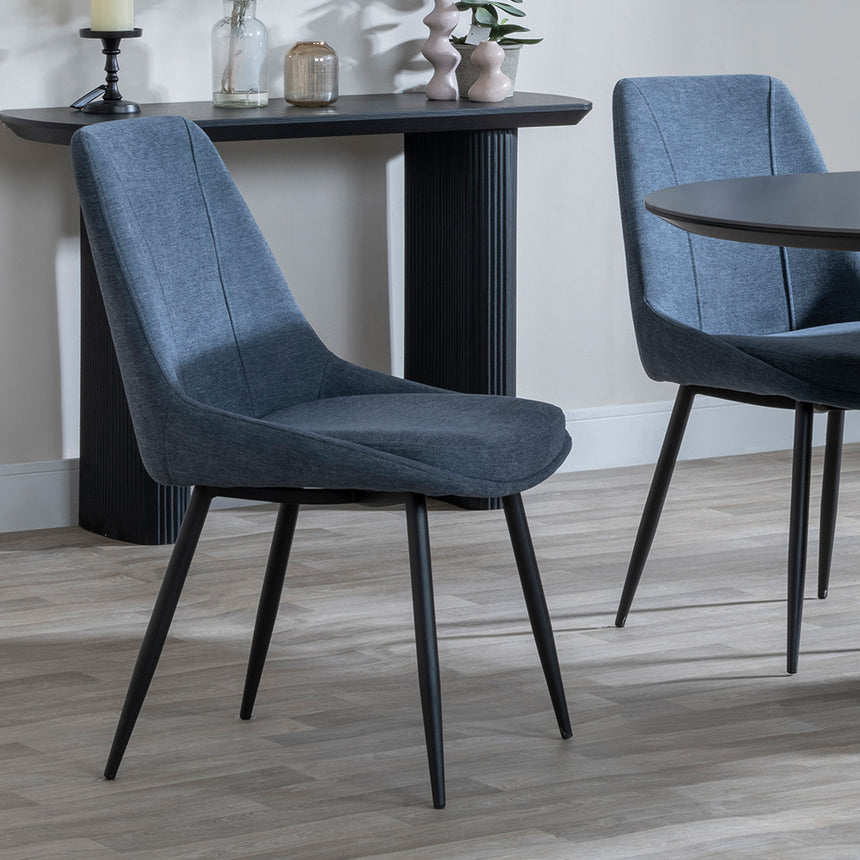 Joyce Dark Grey  Ceramic Oval Dining Set with Pedestal Base - Rovereto Fabric Dining Chair