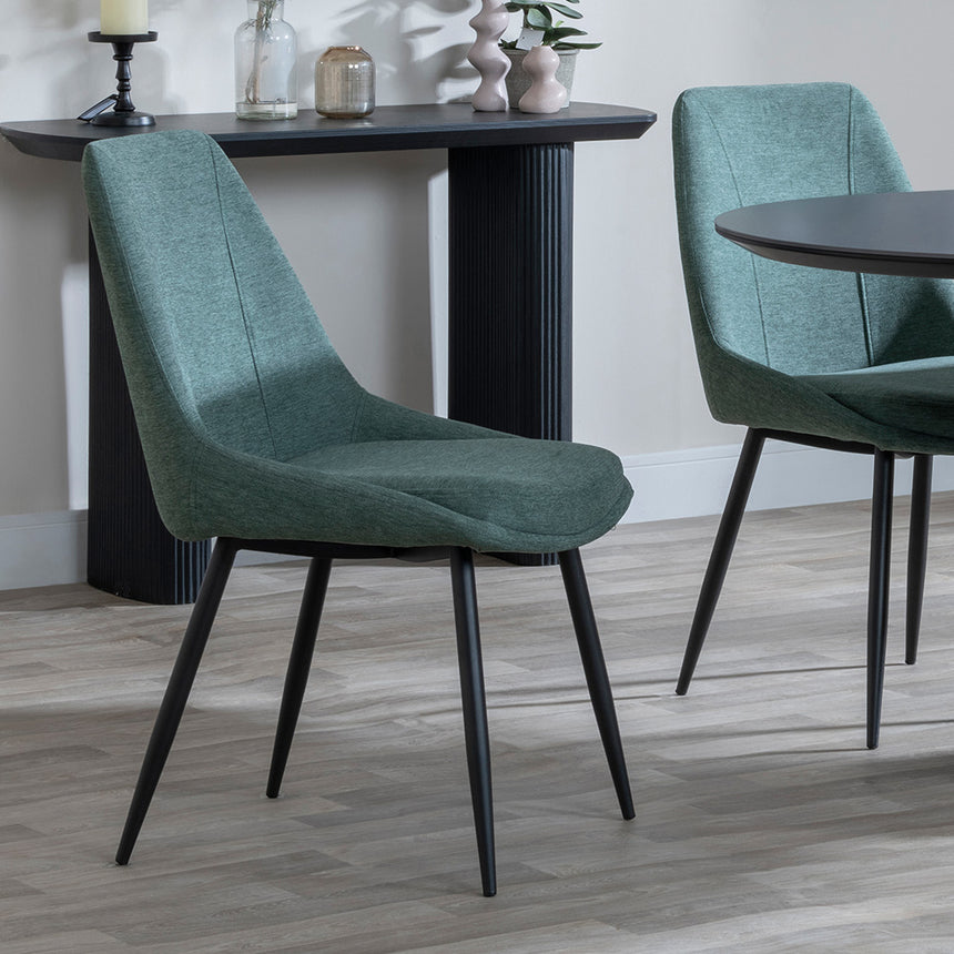 Joyce Dark Grey  Ceramic Oval Dining Set with Pedestal Base - Rovereto Fabric Dining Chair