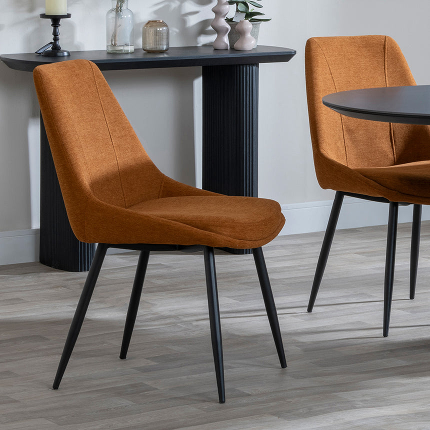 Joyce Dark Grey  Ceramic Oval Dining Set with Pedestal Base - Rovereto Fabric Dining Chair
