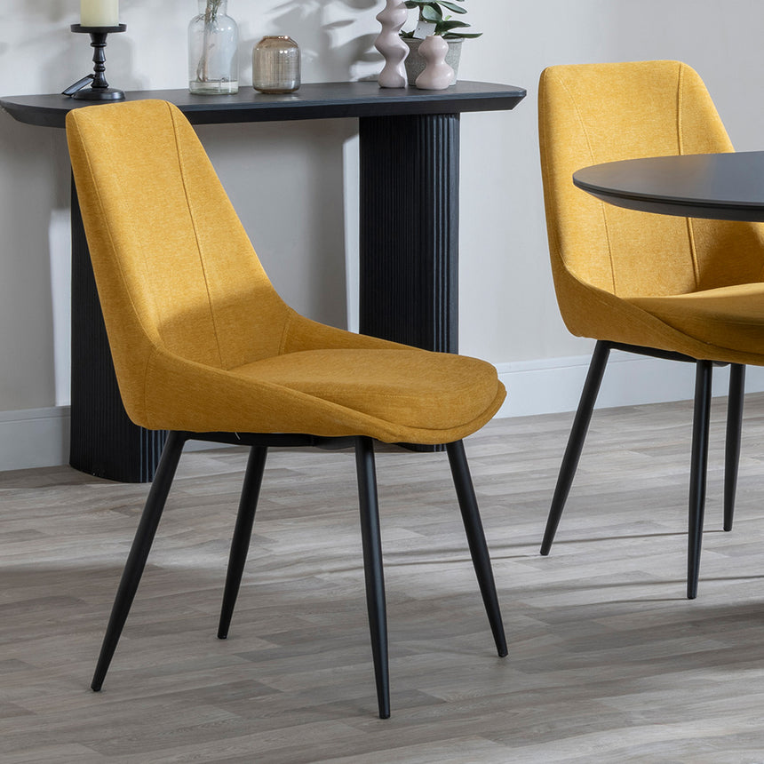 Joyce Dark Grey  Ceramic Oval Dining Set with Pedestal Base - Rovereto Fabric Dining Chair