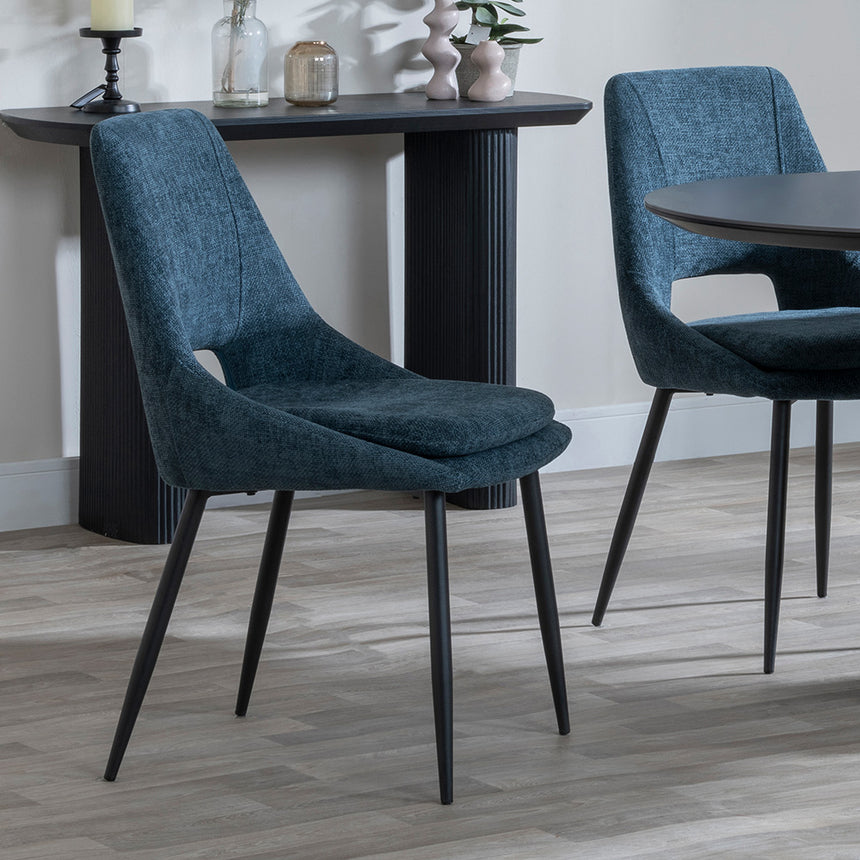 Joyce Dark Grey  Ceramic Oval Dining Set with Pedestal Base - Stansbury Fabric Dining Chair