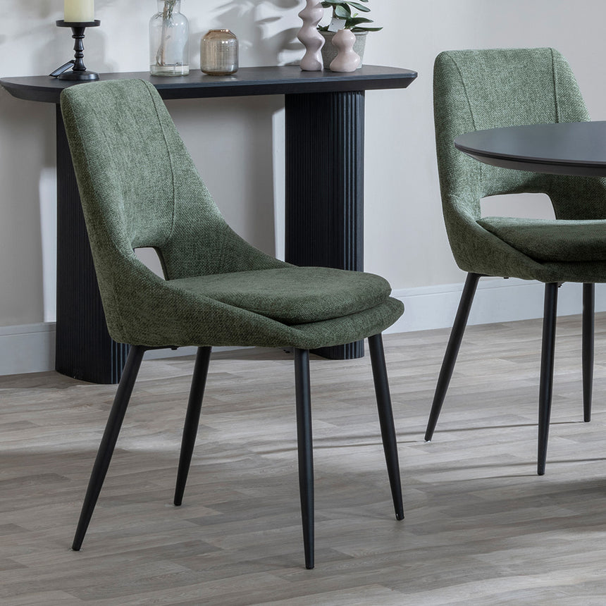 Joyce Dark Grey  Ceramic Oval Dining Set with Pedestal Base - Stansbury Fabric Dining Chair