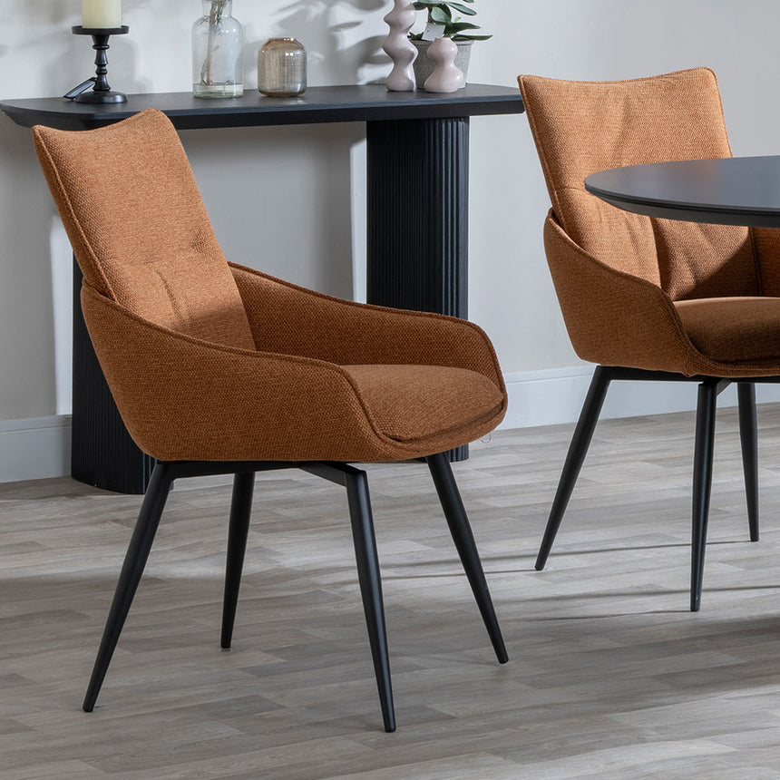 Joyce Dark Grey  Ceramic Oval Dining Set with Pedestal Base - Torres Fabric Swivel Dining Chair