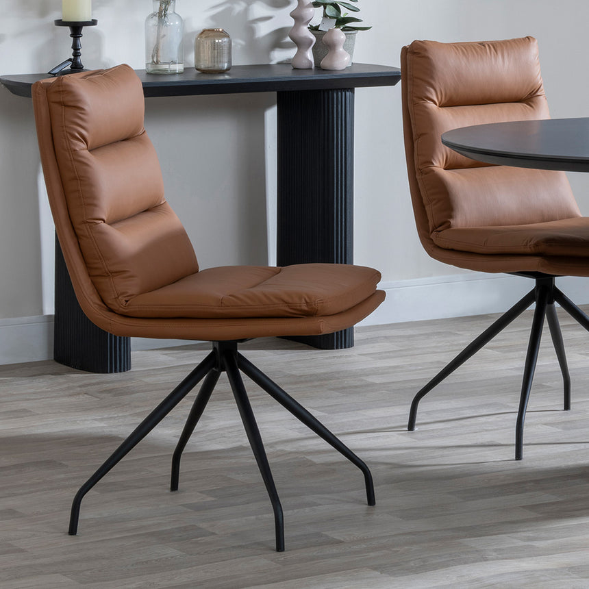 Joyce Dark Grey  Ceramic Oval Dining Set with Pedestal Base - Tuscany Leather Swivel Dining Chair