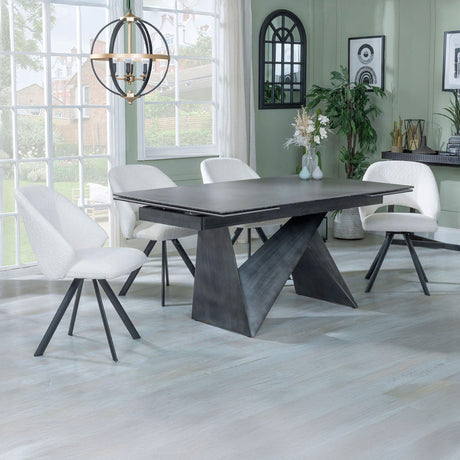 Kelly Dark Grey  Ceramic Extending Dining Set - Burano Velvet Fabric Swivel Dining Chair