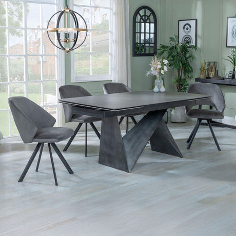 Kelly Dark Grey  Ceramic Extending Dining Set - Burano Velvet Fabric Swivel Dining Chair