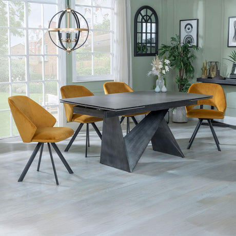 Kelly Dark Grey  Ceramic Extending Dining Set - Burano Velvet Fabric Swivel Dining Chair