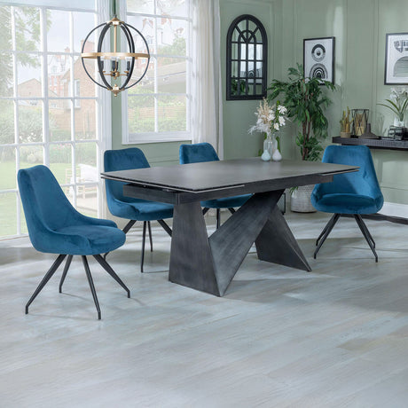 Kelly Dark Grey  Ceramic Extending Dining Set - Diana Velvet Fabric Swivel Dining Chair