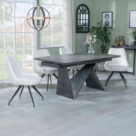 Kelly Dark Grey  Ceramic Extending Dining Set - Diana Velvet Fabric Swivel Dining Chair