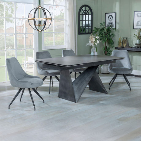 Kelly Dark Grey  Ceramic Extending Dining Set - Diana Velvet Fabric Swivel Dining Chair