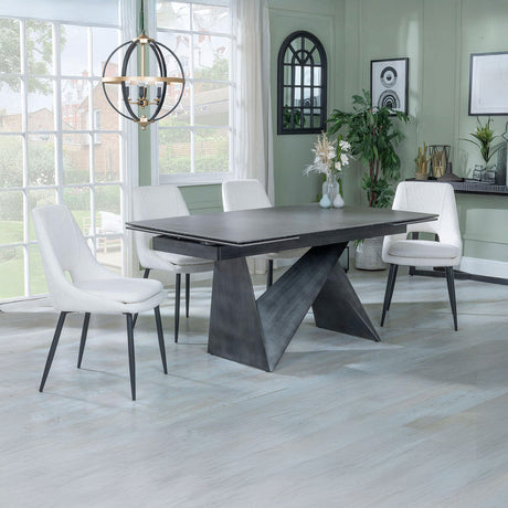 Kelly Dark Grey  Ceramic Extending Dining Set - Stansbury Fabric Dining Chair