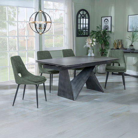 Kelly Dark Grey  Ceramic Extending Dining Set - Stansbury Fabric Dining Chair