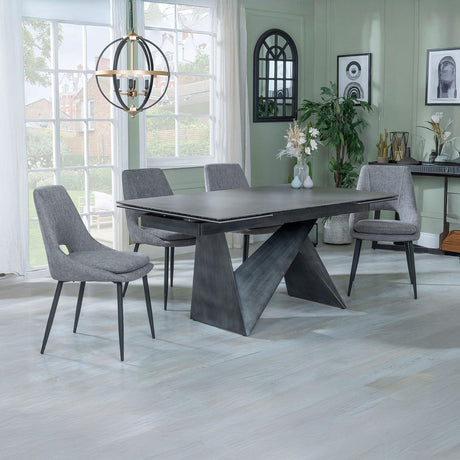 Kelly Dark Grey  Ceramic Extending Dining Set - Stansbury Fabric Dining Chair