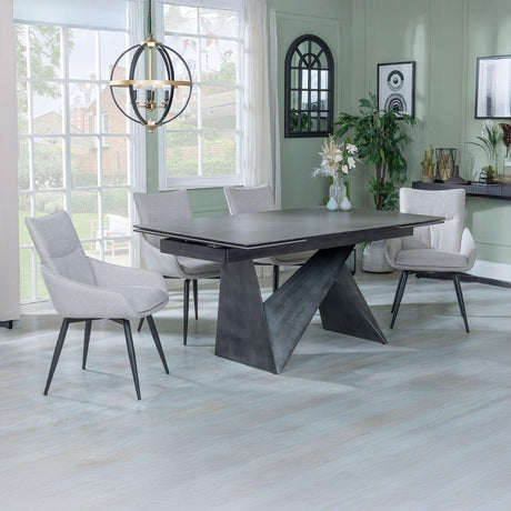 Kelly Dark Grey  Ceramic Extending Dining Set - Torres Fabric Swivel Dining Chair