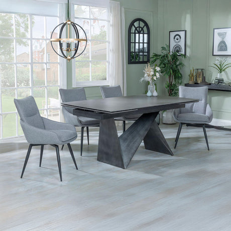 Kelly Dark Grey  Ceramic Extending Dining Set - Torres Fabric Swivel Dining Chair