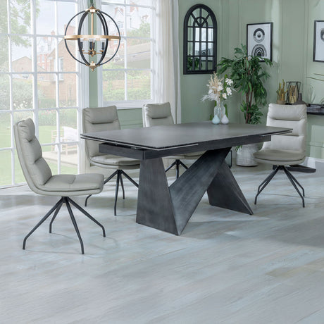 Kelly Dark Grey  Ceramic Extending Dining Set - Tuscany Leather Swivel Dining Chair