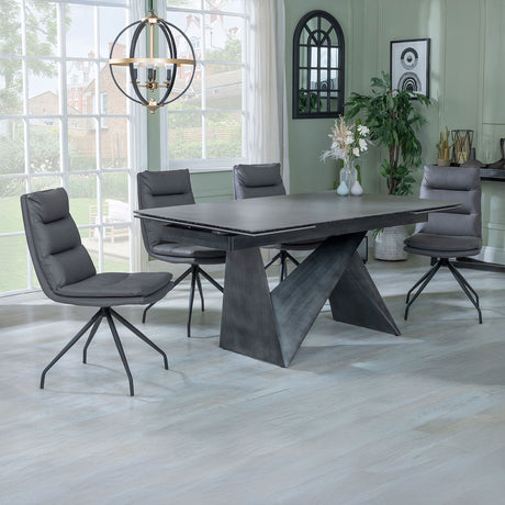 Kelly Dark Grey  Ceramic Extending Dining Set - Tuscany Leather Swivel Dining Chair