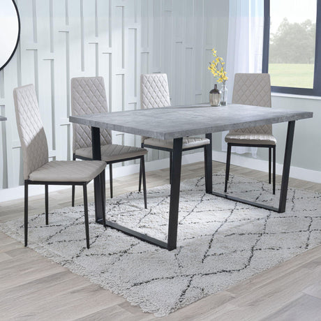 Kimberly Grey Faux Concrete Dining Set - Novato Leather Dining Chair With Black Legs