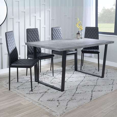 Kimberly Grey Faux Concrete Dining Set - Novato Leather Dining Chair With Black Legs