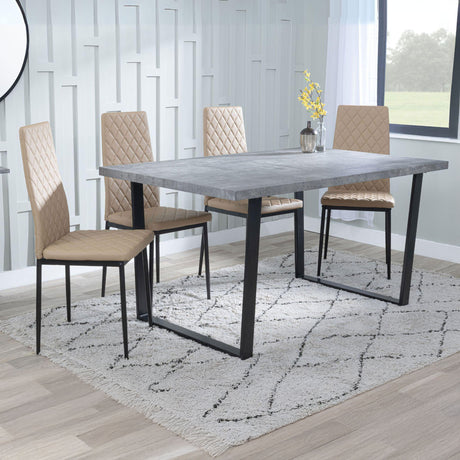 Kimberly Grey Faux Concrete Dining Set - Novato Leather Dining Chair With Black Legs