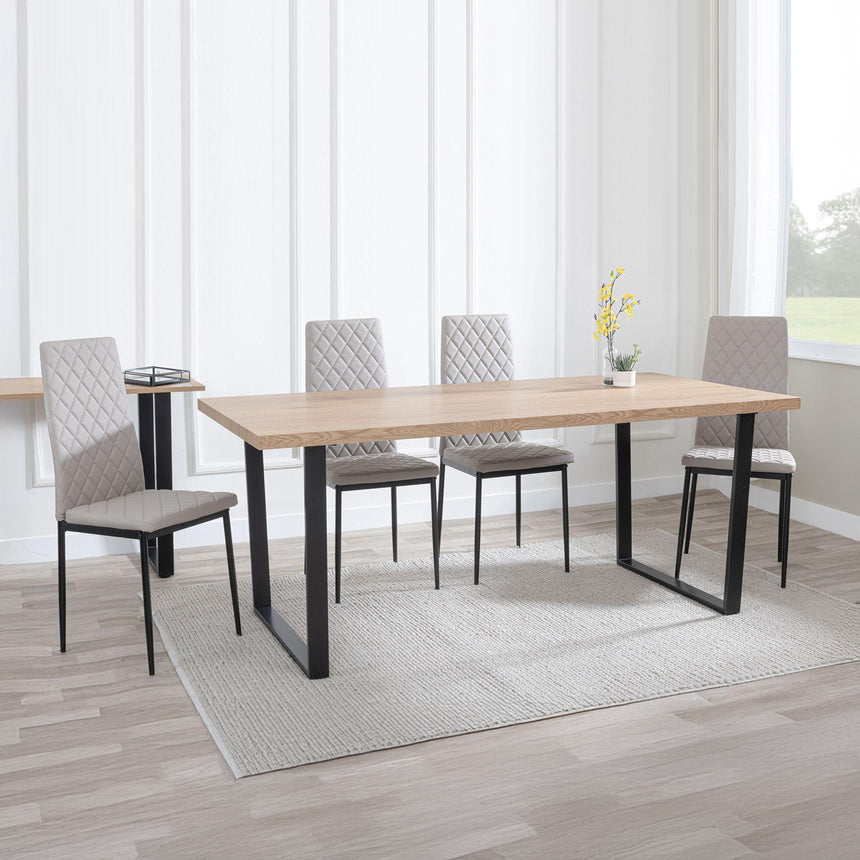 Kimberly Oak Dining Set - Novato Leather Dining Chair With Black Legs